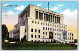 Fort Worth Texas~Masonic Temple Bldg Exterior View~PM 1945~Vtg Linen Postcard