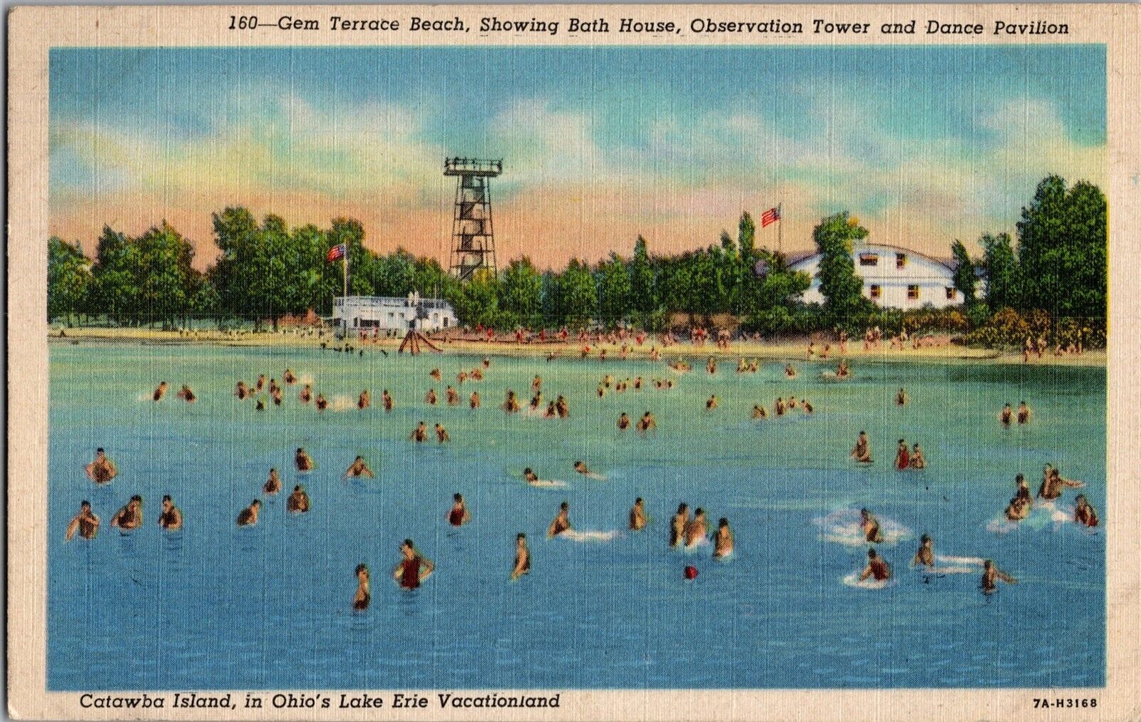 Gem Terrace Beach, Bath House, Tower Catawba Island OH c1953 Postcard ...