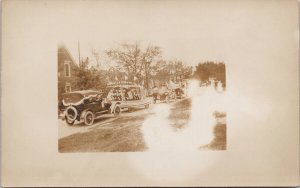 July 4th 1917 Auto Parade USA Flags Unknown Location Real Photo Postcard G91