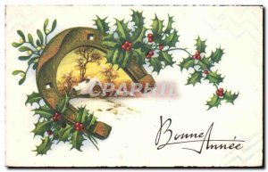 Festivals - Wishes - Happy New Year - Holly - holly Horseshoe - Old Postcard