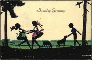 Manni Grosze Easter Silhouette Children Dancing c1910 Postcard