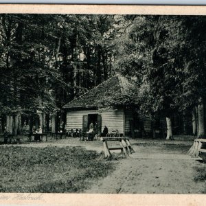 c1910s Jagdhutte Hasbruch, Germany Litho Photo Postcard Gathering Tourist A141