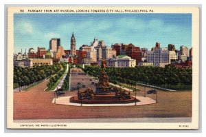 Parkway Street View From Art Museum Philadelphia PA UNP Linen Postcard S25