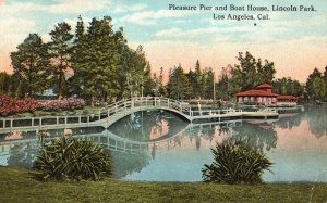 Vintage Postcard Pleasure Pier Boat House Lincoln Park Los Angeles CA