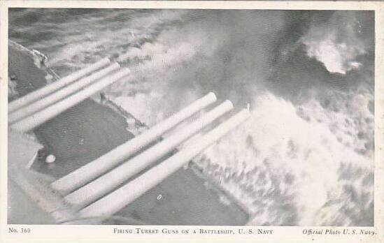 Firing Turret Guns On A U S Battleship Real Photo