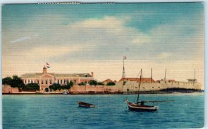 FORT AMSTERDAM, CURACAO  View of HARBOR & Governor's Palace 1957 Linen Postcard