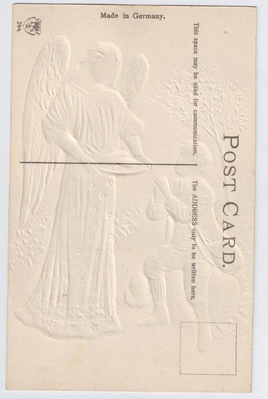 Lords Prayer Angel Boy Embossed Postcard ASB Germany Gold 