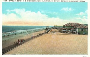 Vintage Postcard 1920's Boardwalk Casino & Bathing Beach Atlantic Ocean NC