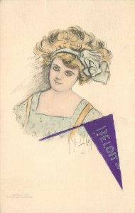 Postcard Beloit Wisconsin 1910 Pretty Woman booster Pennant hand 22-14111