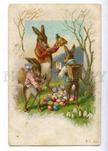 176203 EASTER Dressed RABBIT Bunny SNOWDROPS Vintage PC