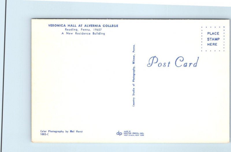 READING, Pennsylvania PA ~ Veronica Hall ALVERNIA COLLEGE Dorm c1960s Postcard