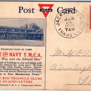 c1918 WWI YMCA Army Navy Red Triangle Club PC Jacksonville Trans CLK Cancel A74.