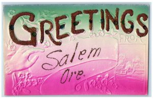 1910 Greetings Salem Oregon Glitter Embossed Vintage Big Letter Antique Postcard