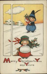 Russell - Christmas - Cute Kids Funny Hats c1915 Postcard