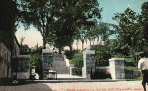 Vintage Postcard Steps Leading to Burial Hill Plymouth Massachusetts H.A. Dicker