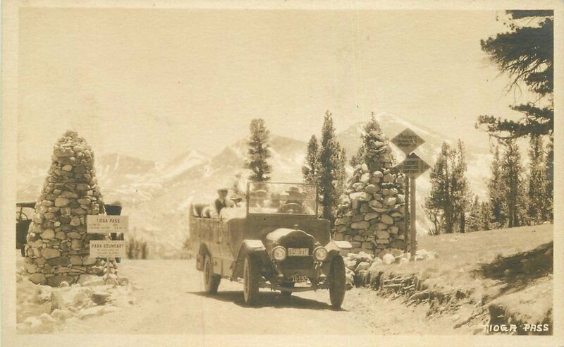 1920s Tioga Pass Mono California Tourist Bus Yosemite NP Entrance RPPC Postcard