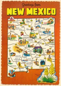 Map of New Mexico Land of Enchantment - Bird Road Runner - Tree Pinon