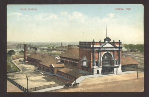 OMAHA NEBRASKA UNION RAILROAD DEPOT TRAIN STATION VINTAGE POSTCARD 1909