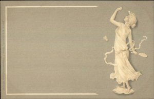 Art Nouveau Semi Nude Woman Badminton Sport c1900 Postcard
