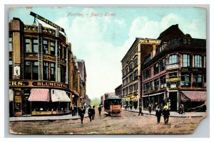 Vintage 1912 Postcard Pedestrians & Trolley Bleury Street Montreal Quebec Canada