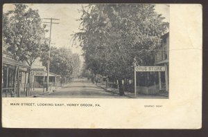 HONEY BROOK PENNSYLVANIA PA. DOWNTOWN MAIN STREET SCENE VINTAGE POSTCARD