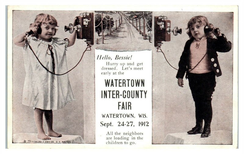 Girls on the Telephone, Watertown Inter-County Fair, Watertown, WI Postcard *6D4