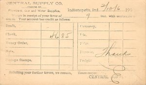 Central supply company Indianapolis, Indiana, USA Postal Cards, Late 1800's 1...