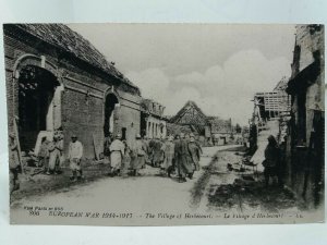 Herbecourt France Soldiers in the Village  Vintage WW1 Postcard c1917