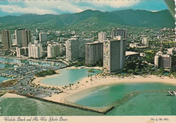 Hawaii Oahu Aerial View Of Waikiki Beach and Ala Wai Yacht Basin