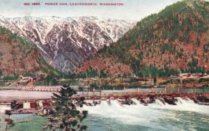 Vintage Postcard 1949 Power Dam Overlooking Mountains Leavenworth Washington WA