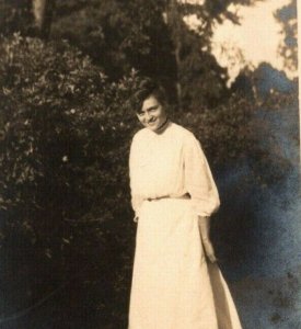 Vintage 1910's RPPC Postcard - Nice Looking Girl White Dress in the Garden