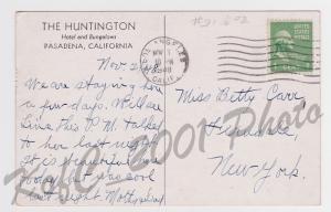 Huntington Hotel Pasadena California 1948 Los Angeles Vintage Postcard A14