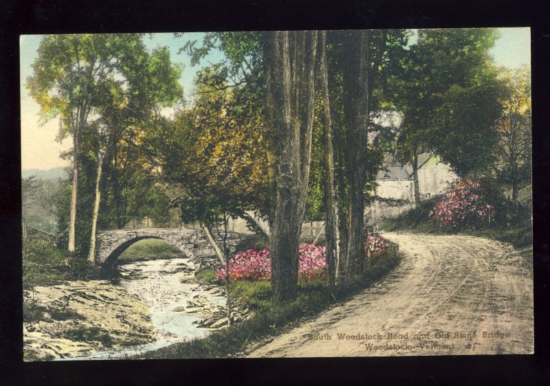 Woodstock, Vermont/VT Postcard, Inn, South Woodstock Road & Old Stone Bridge