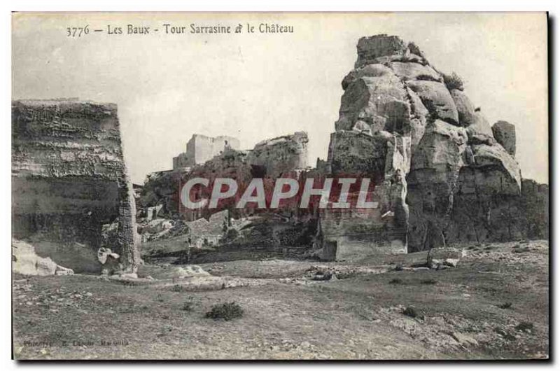 Old Postcard Les Baux Saracen Tower and the Castle