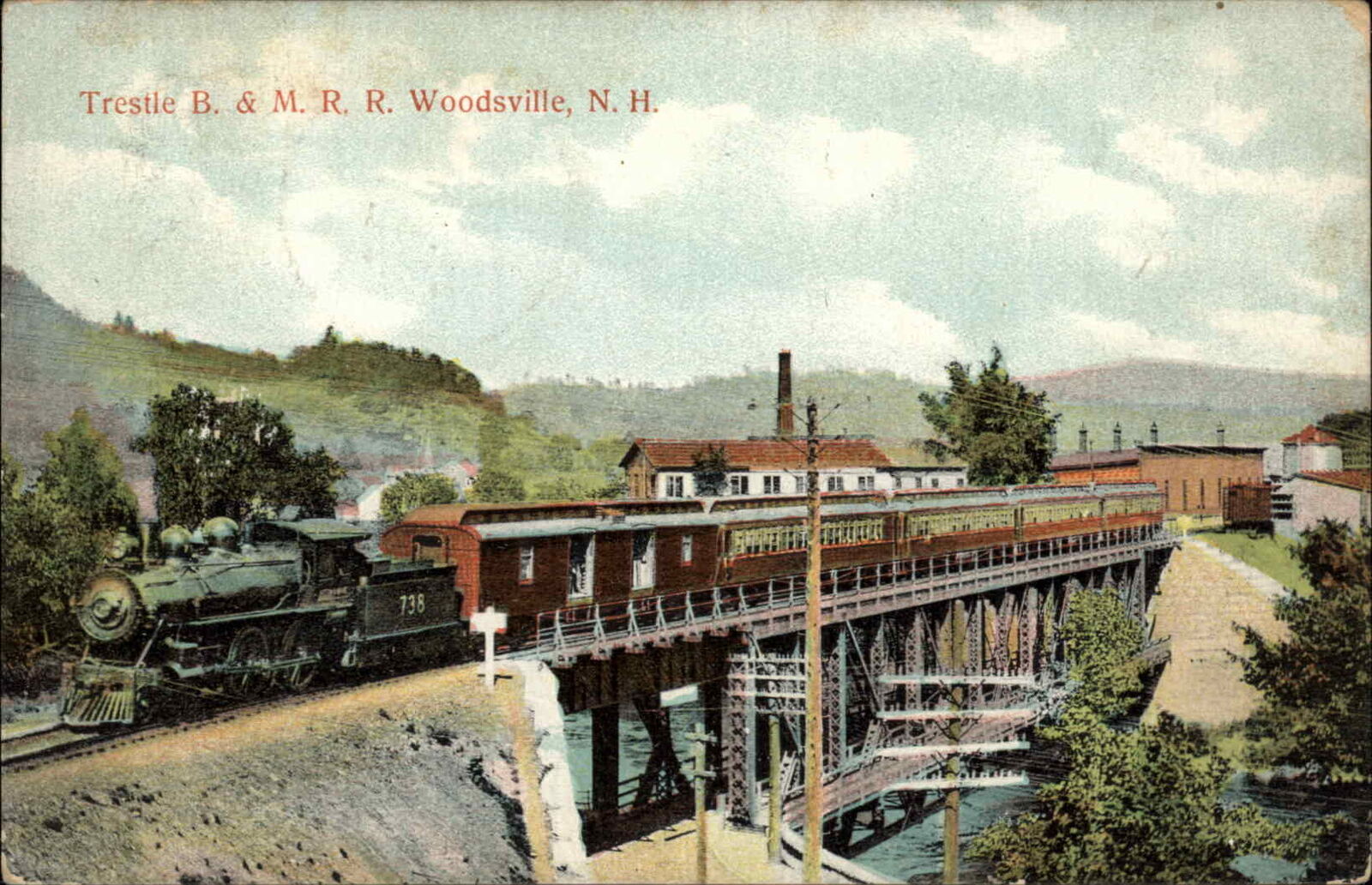 Woodsville New Hampshire NH Railroad Train Trestle c1910 Vintage