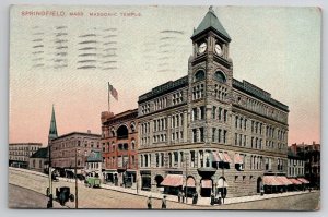 Springfield MA Masonic Temple 1909 to Hodgden in Gloucester Postcard F25