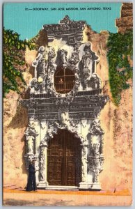 Vtg San Antonio Texas TX Doorway San Jose Mission 1940s View Linen Card Postcard