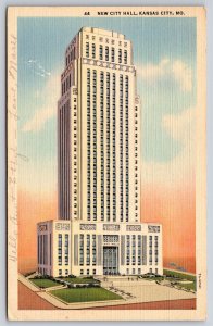 Kansas City Missouri~New City Hall~Vintage Linen Postcard
