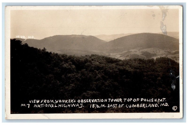 View From Polish Mt. Yonker's Observation Tower Maryland MD RPPC Photo Postcard