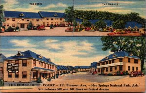 Postcard AR Hot Springs Romer Hotel Court Prospect Avenue Curt Teich 1948 V178