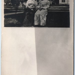 c1910s Group Two Women Relaxing Outdoors RPPC Chair House Neighborhood Town A214