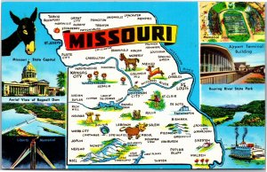 Postcard MO Map Missouri Tourist souvenir map card