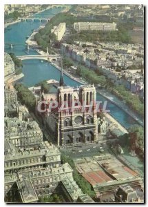 Modern Postcard Paris Aerial view facede The Notre Dame and the Seine