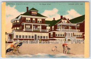 1948 HOTEL HASTINGS OCEAN CITY MARYLAND MD ON BOARDWALK VINTAGE LINEN POSTCARD