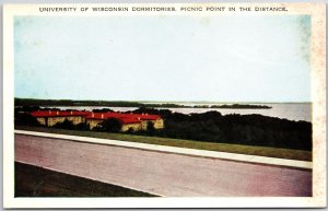 Wisconsin WI, Dormitories, Picnic Point in Distance, Road, University, Postcard