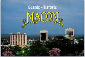 VINTAGE CONTINENTAL SIZE POSTCARD SKYLINE OF SCENIC HISTORIC MACON GEORGIA