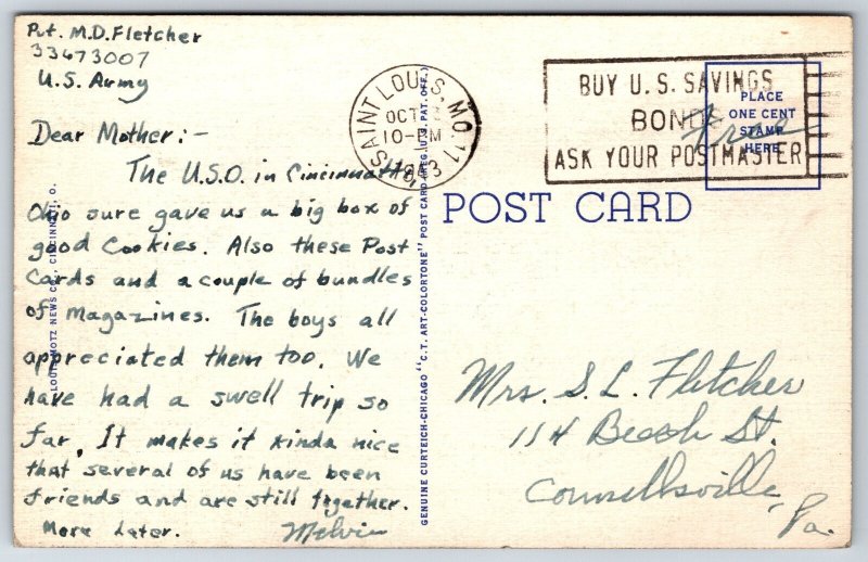 Cincinnati Ohio~General Hospital Bldg Birds Eye View~PM 1943~Vtg Linen Postcard