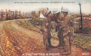 A FAG AFTER A FIGHT CIGARETTE SOLDIERS WWI MILITARY POSTCARD (c. 1915)