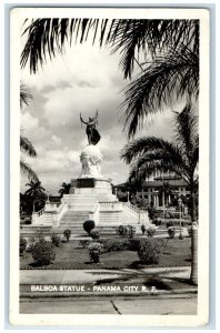 c1940s View Of Balboa Statue Panama City RP RPPC Photo Unposted Antique Postcard