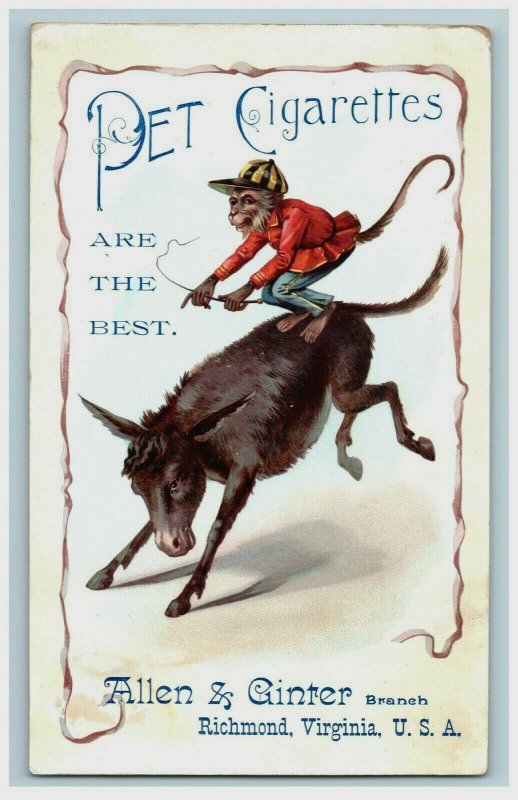 1880s-90s Pet Cigarettes Allen & Ginter Monkey Riding Donkey #5M 